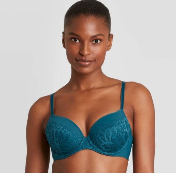 Auden Icon Full Coverage L/Lined Bra w/Lace Teal 32DDD (but fits like a 32D) NWT - Picture 1 of 3